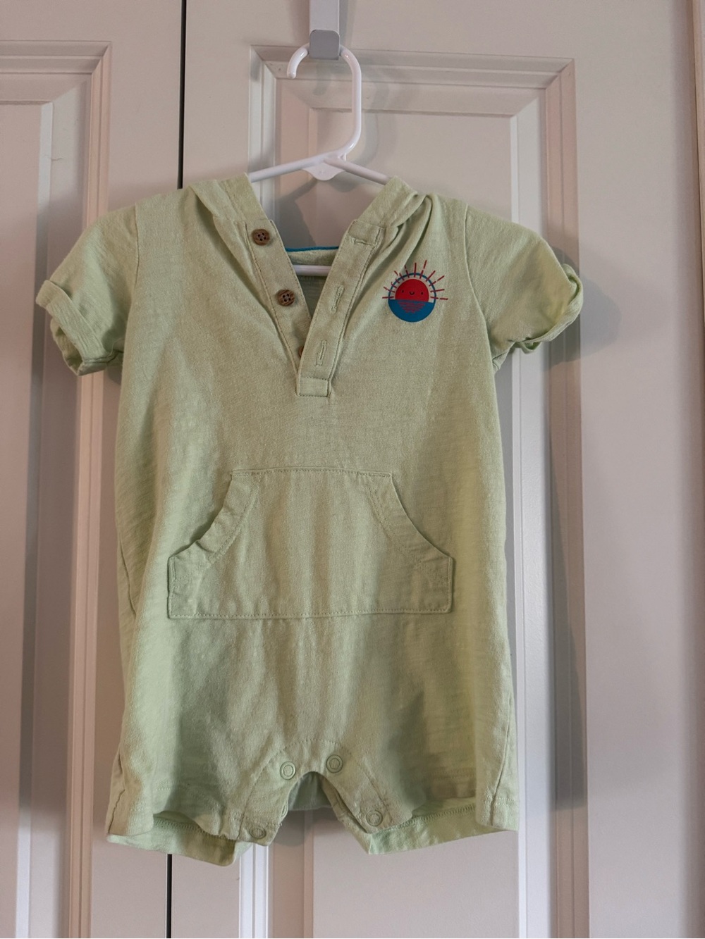 Carter's Light Green Hooded Short-Sleeve Romper with Sun Patch
